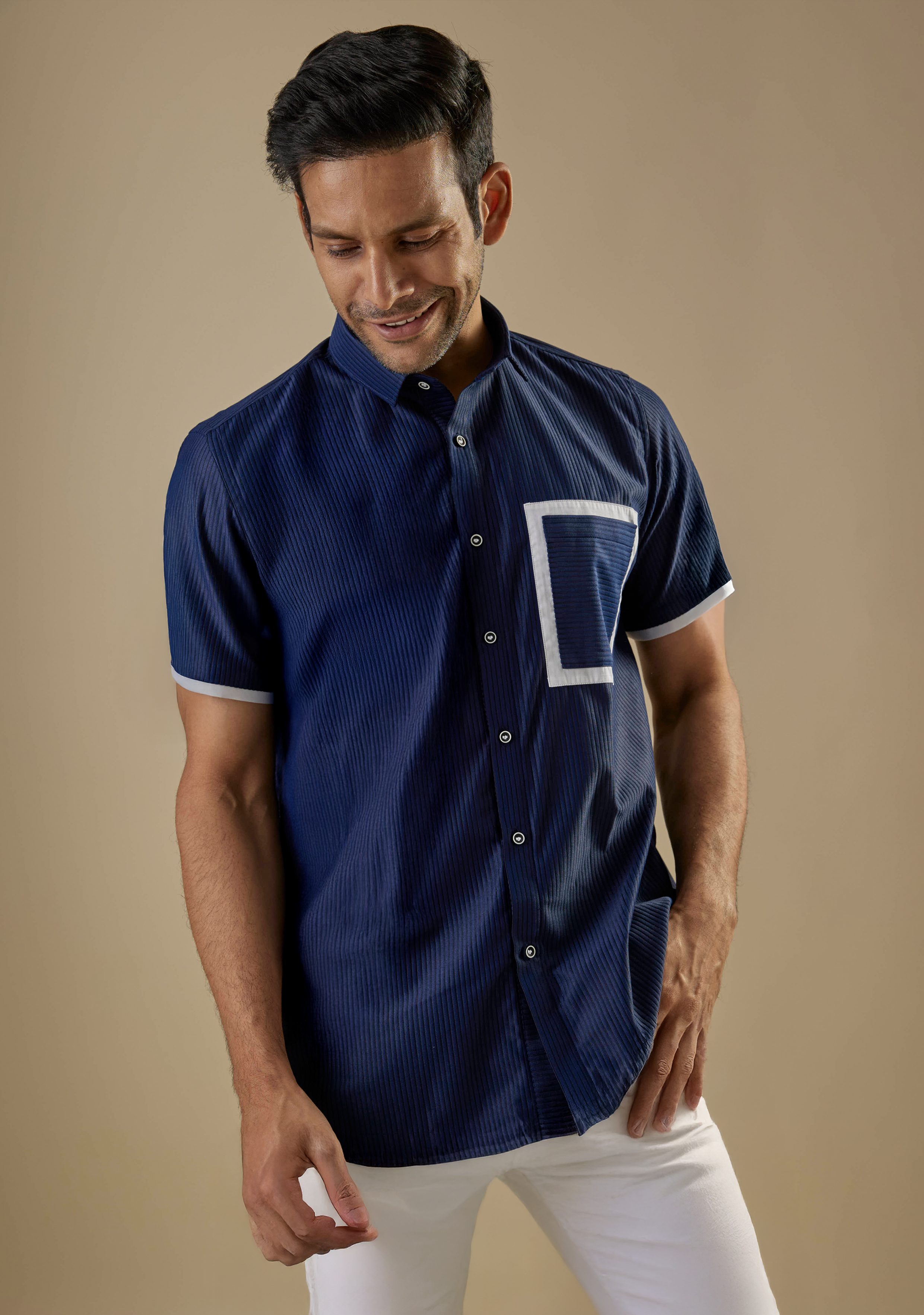 Navy Contrast Pocket Shirt