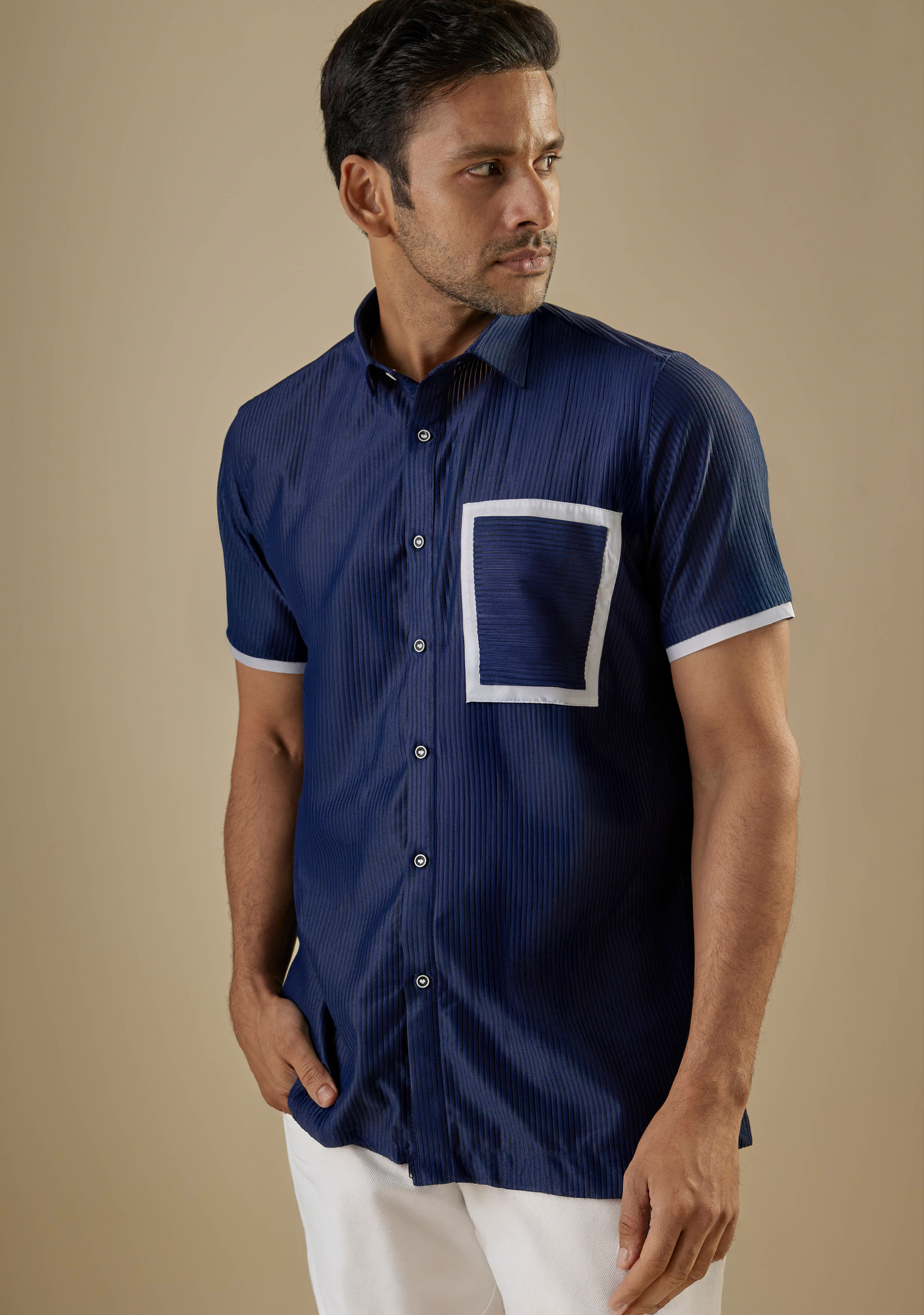 Navy Contrast Pocket Shirt