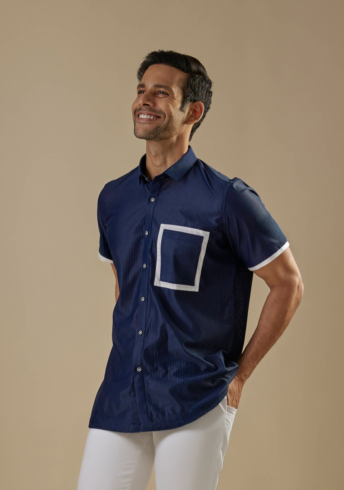 Navy Contrast Pocket Shirt