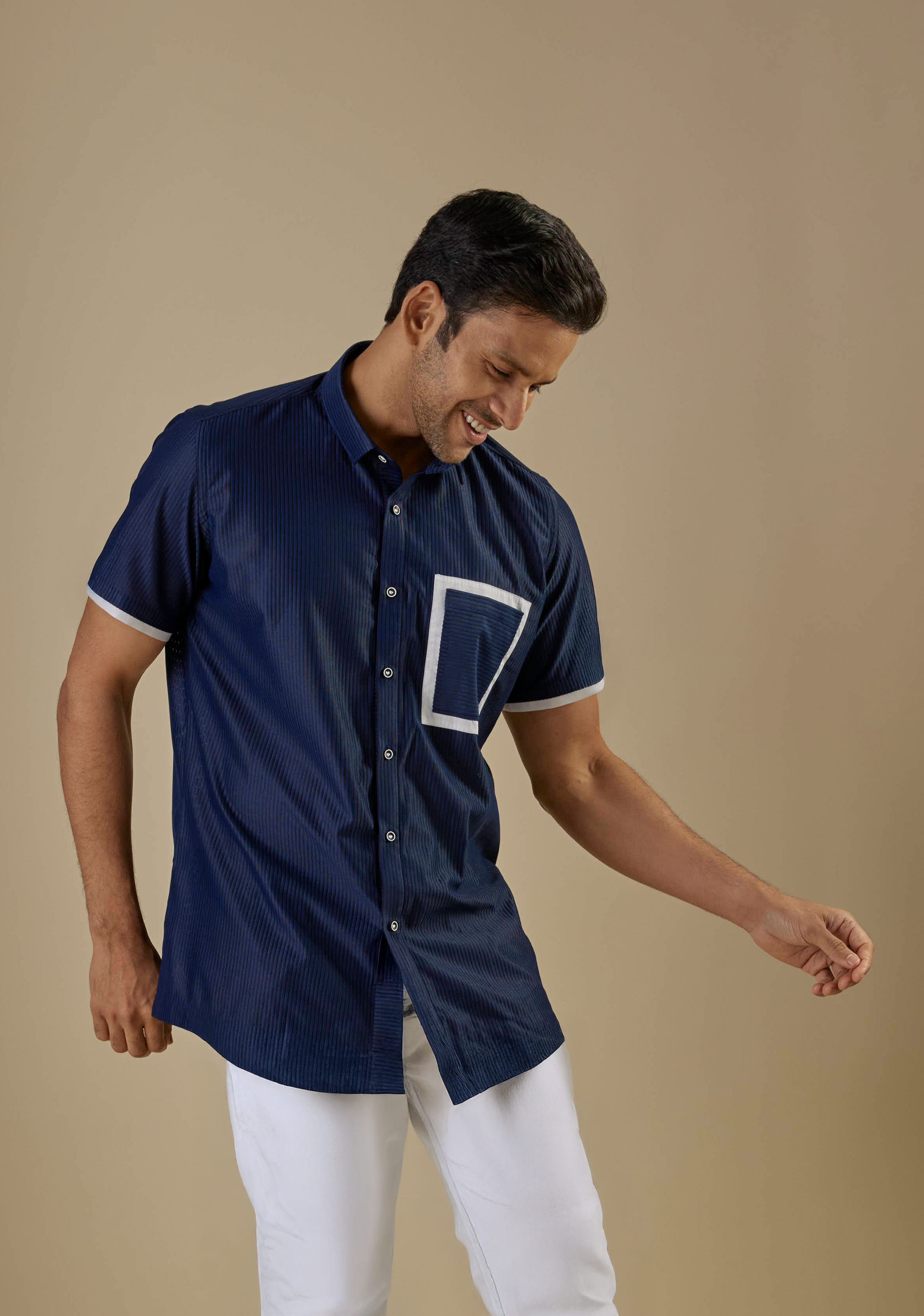 Navy Contrast Pocket Shirt